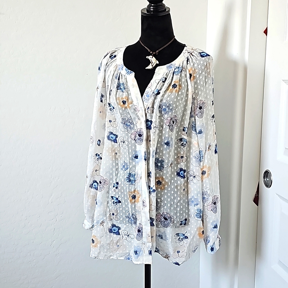 Womens office too flower print blouse 2x